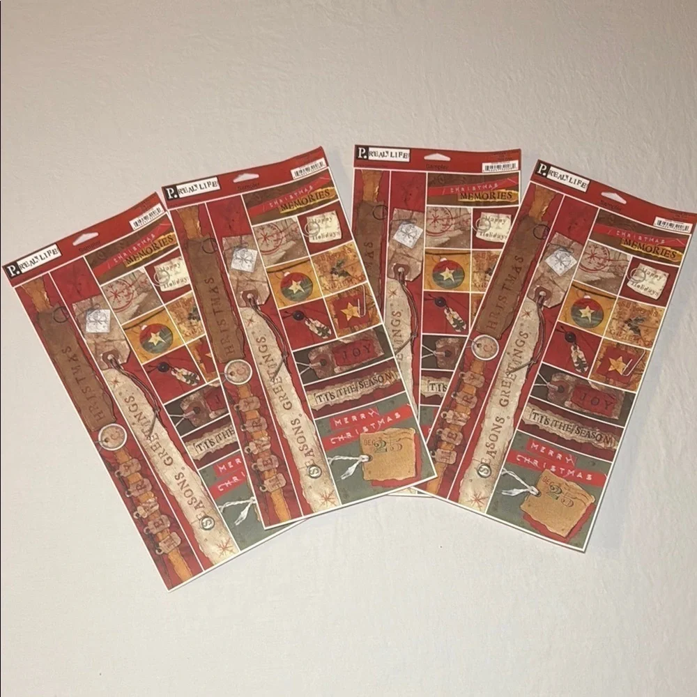 Pebbles Real Life Printed Card Stock Stickers Christmas Country Set of 4